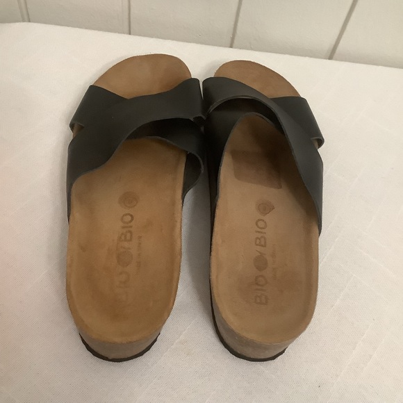 Bio Bio Women’s Platform Leather Cross-Strap Sandals Black Made In Spain Size 8 - Picture 4 of 7